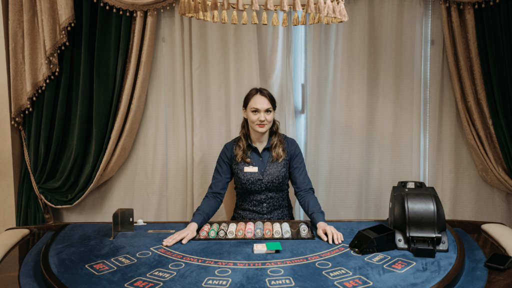 a woman in-charge of a casino game