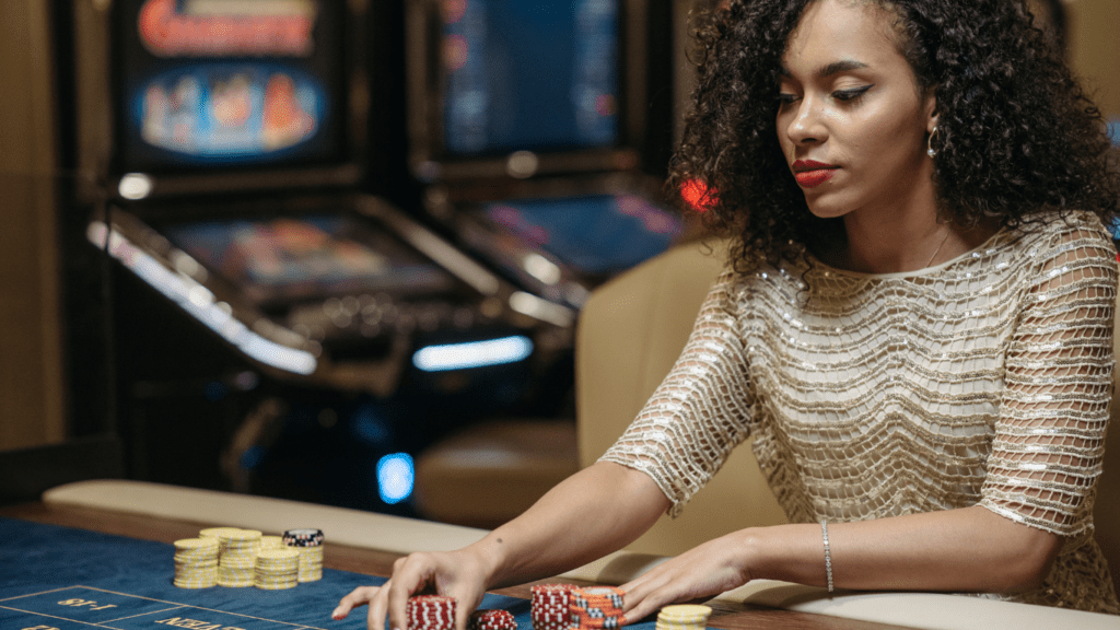 a woman betting on a game